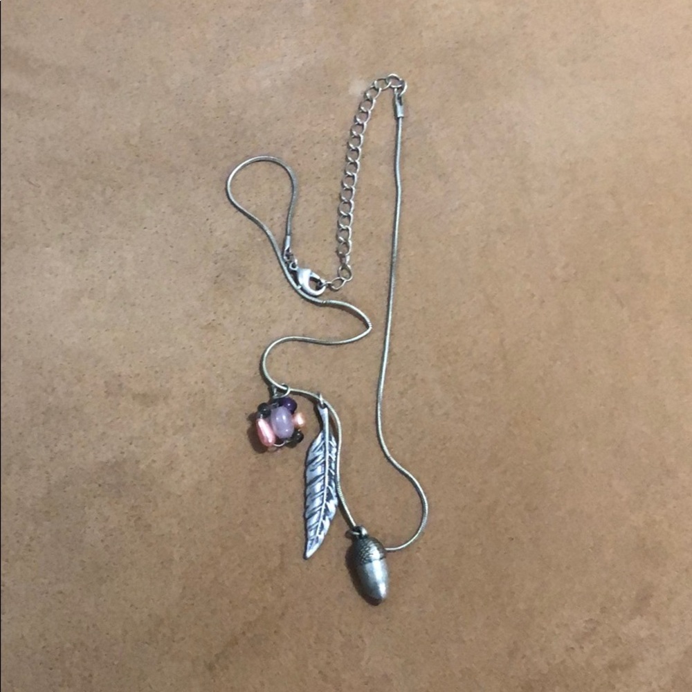 🌲Acorn & Feather Silver Necklace